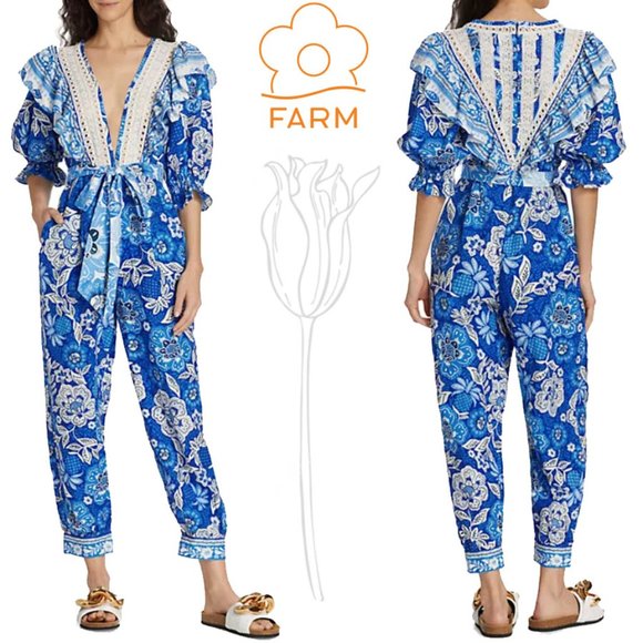 Farm Rio Full of Flowers Ruffled Jumpsuit